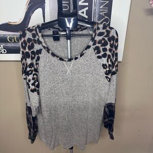 Maurices Gray Leopard and Plaid Long Sleeve Top